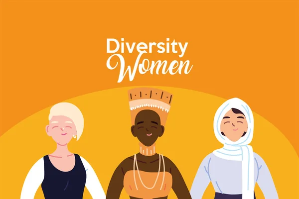 Trois femmes dessins animés de la diversité culturelle design vectoriel — Image vectorielle