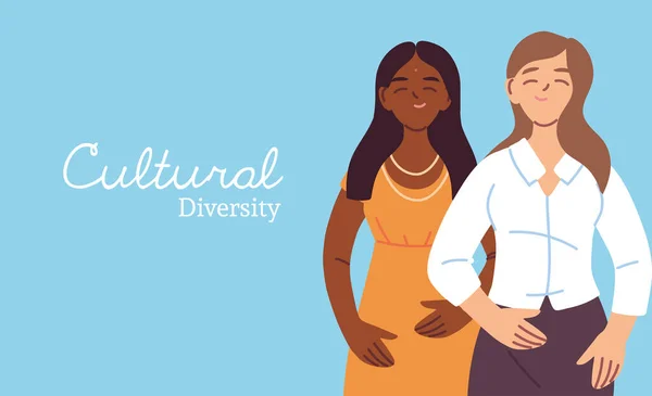 Femmes indiennes et américaines dessins animés de la diversité culturelle design vectoriel — Image vectorielle