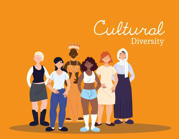 Desenhos animados femininos da diversidade cultural design vetorial —  Vetores de Stock