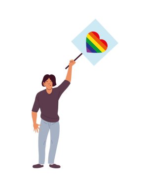 Pano vektör tasarımında lgbti kalbi olan adam çizgi filmi