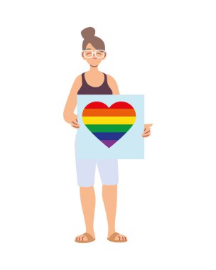 Pano vektör tasarımında lgbti kalbi olan kadın çizgi filmi