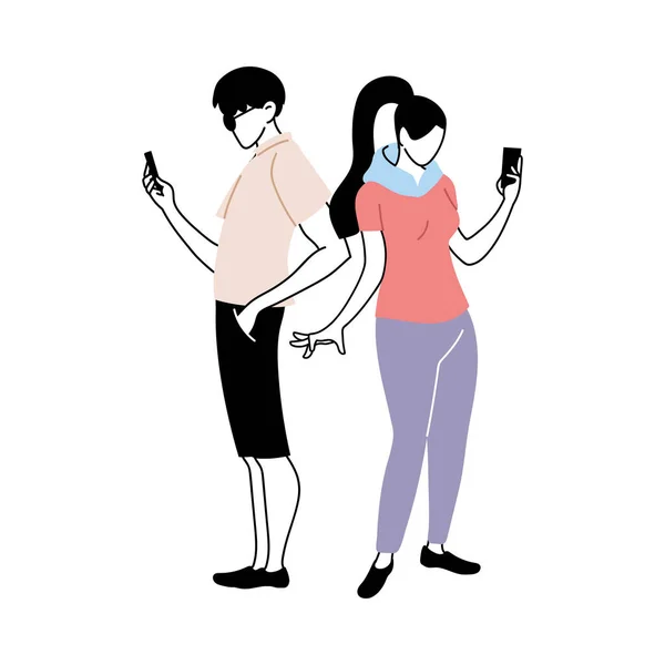 Young couple checking the cell phone — Stock Vector