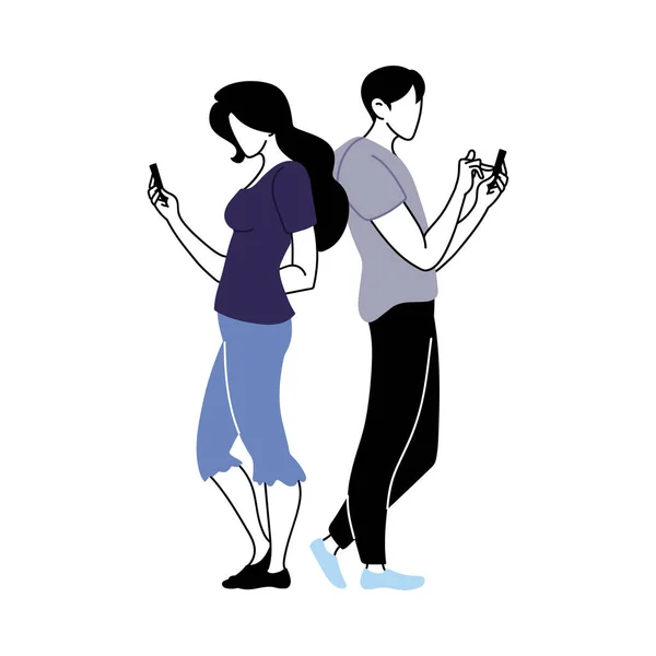 Young couple checking the cell phone — Stock Vector