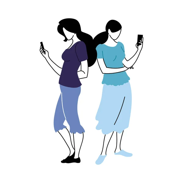 Les jeunes femmes vérifient le téléphone portable — Image vectorielle