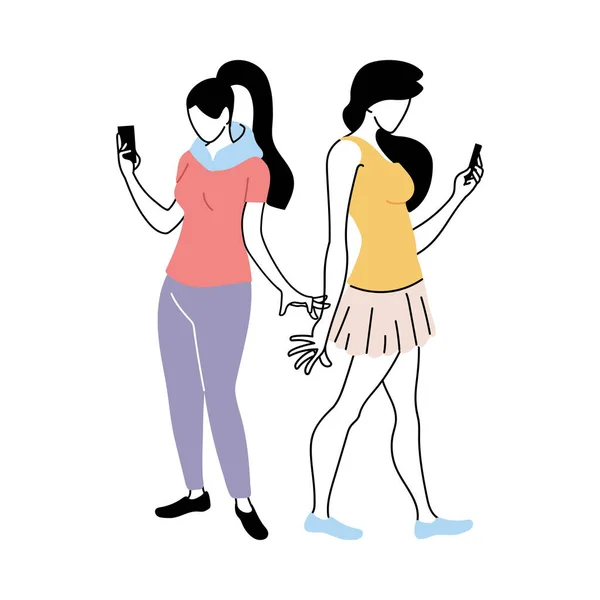 Young women checking the cell phone — Stock Vector