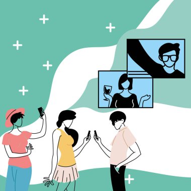 arkadaşlarıyla sanal görüşme yapan insanlar