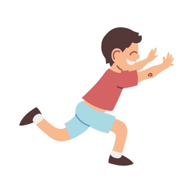 Gülen küçük çocuk çizgi film koşuyor.