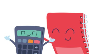 Mutlu yüzlü hesap makinesi ve defter