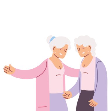 çizgi film yaşlıları gülümseyerek ve paylaşarak