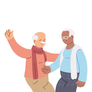 çizgi film yaşlıları gülümseyerek ve paylaşarak