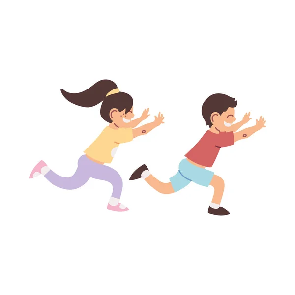 Petits enfants souriant courir dessin animé — Image vectorielle