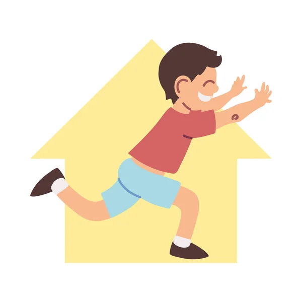 Little boy smiling running at home cartoon — Stock Vector
