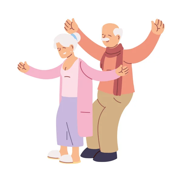 Мультфильм пожилые бабушка и дедушка пара улыбается — стоковый вектор