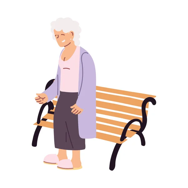 Starší babička sedí na lavičce — Stockový vektor