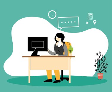 Konuşma balonlu tıbbi maske takan sekreter