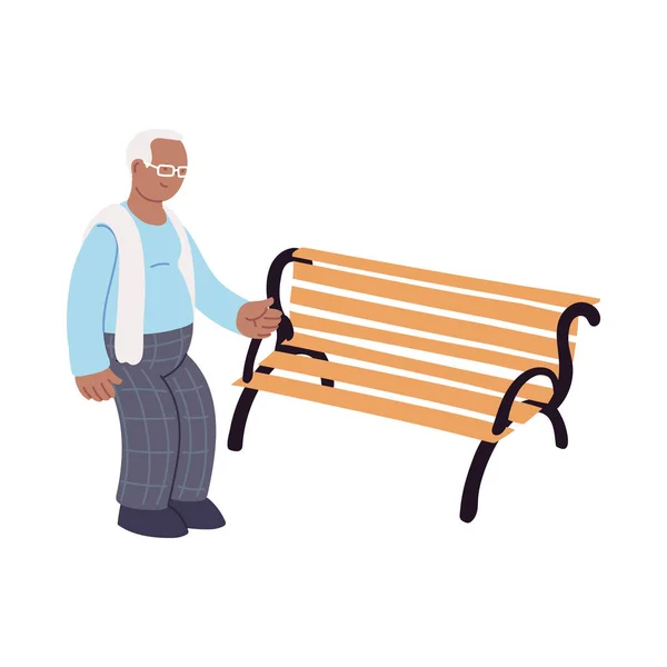Starší dědeček sedí na lavičce — Stockový vektor