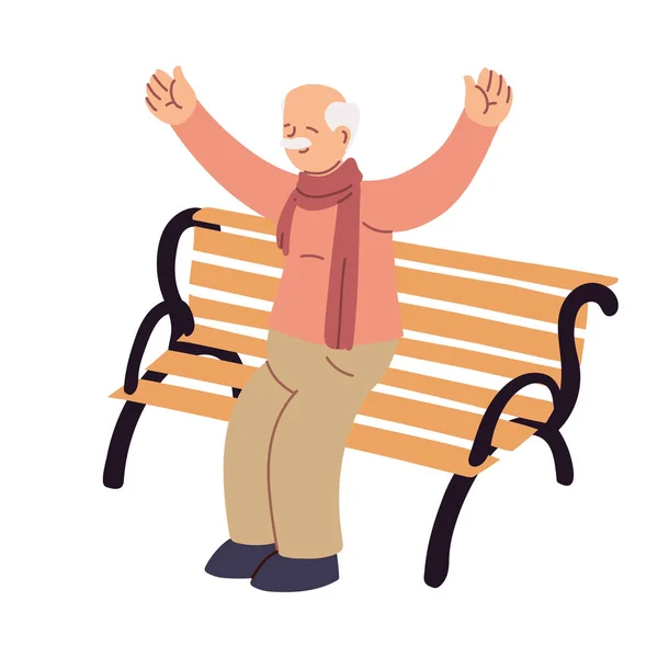 Avô idoso sentado em um banco — Vetor de Stock