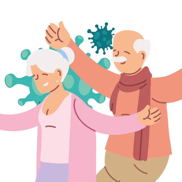Elderly couple smiling and virus covid-19 — Stock Vector