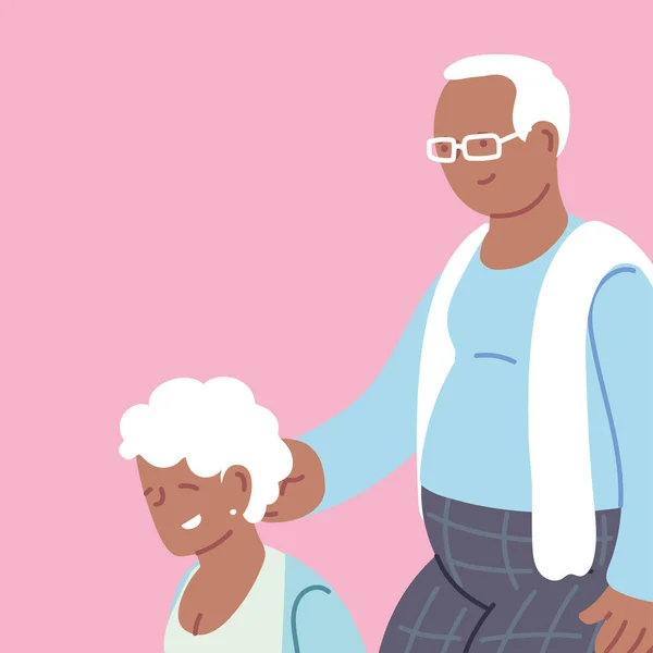 Feliz día de los abuelos, abuelo y abuela, pareja de ancianos — Archivo Imágenes Vectoriales