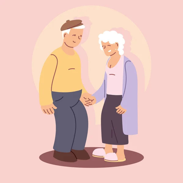 Gelukkige grootouders dag, opa en oma, bejaarde paar hand in hand — Stockvector