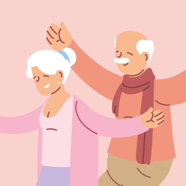 Glad mor- och farföräldrar dag, morfar och mormor, äldre par — Stock vektor