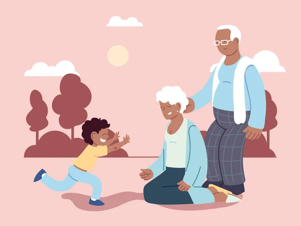 Opa und Oma mit Enkel, glücklicher Großelterntag — Stockvektor