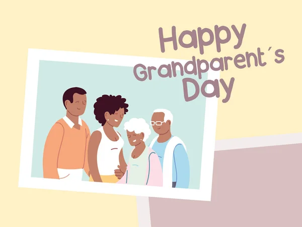Gelukkig grootouders dag poster met foto van gelukkig gezin — Stockvector