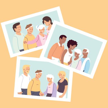 Bir grup mutlu aile, torun, torun ve büyükbaba.