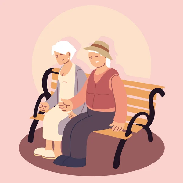 祖父母快乐的日子，老两口坐在户外 — 图库矢量图片