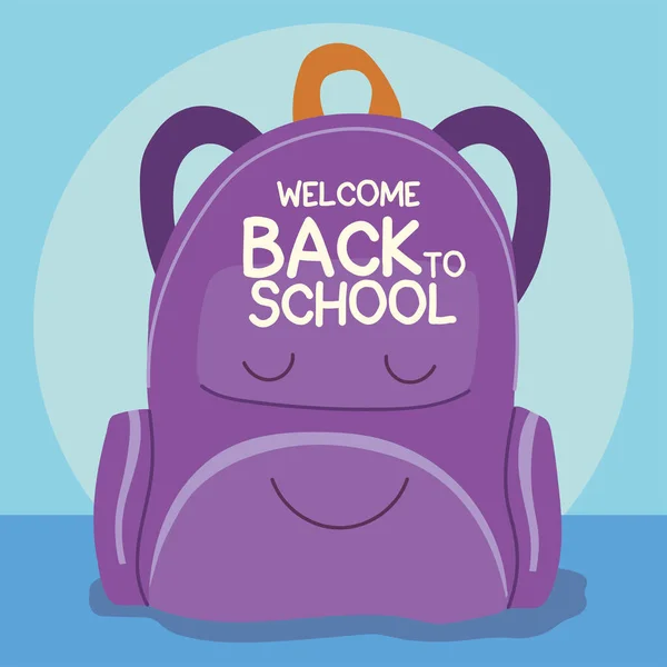 Πίσω στο πανό του σχολείου, πολύχρωμο καλωσόρισμα πίσω στο πρότυπο του σχολείου, σακίδιο σχολείο — Διανυσματικό Αρχείο
