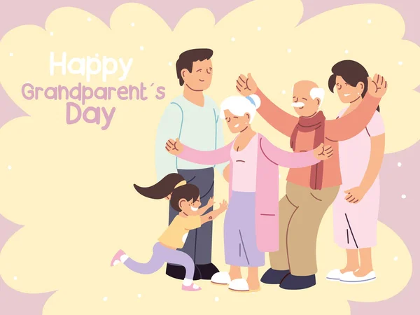 Famiglia felice, genitori, nonni e bambino che festeggiano il giorno dei nonni — Vettoriale Stock