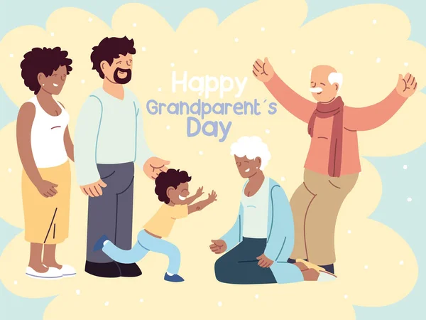 Gelukkig gezin, ouders, grootouders en kind vieren grootouders dag — Stockvector