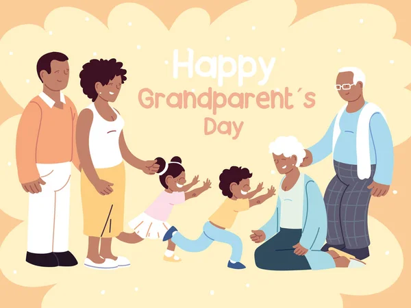 Familia feliz, padres, abuelos y niños celebrando el día de los abuelos — Vector de stock