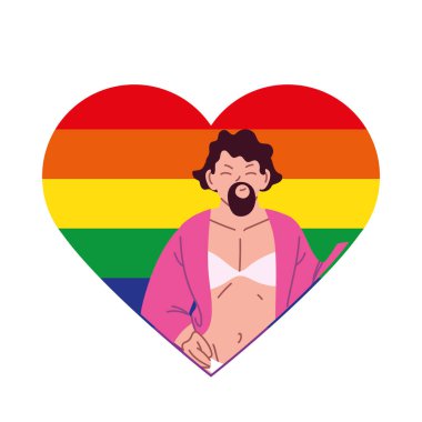 Igbti kalp vektör tasarımında travesti erkek karikatürü