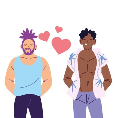 Igtbi erkek karikatürleri, kalp vektör tasarımı.