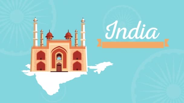 India γιορτή ημέρα ανεξαρτησίας με γράμματα και μνημείο — Αρχείο Βίντεο