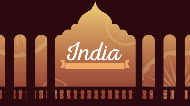 Feier zum indischen Unabhängigkeitstag mit Schriftzug und Denkmal — Stockvideo
