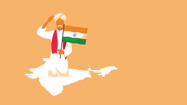 India celebración del día de la independencia con el hombre y la bandera — Vídeo de stock