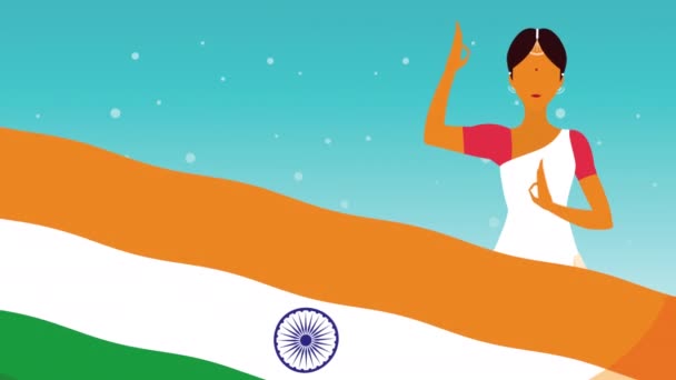 India onafhankelijkheidsdag viering met vrouw en vlag — Stockvideo