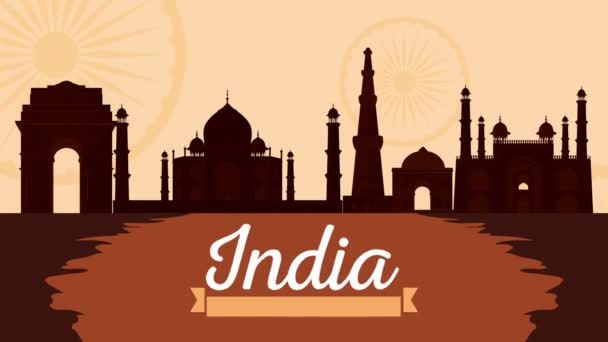 India celebración del día de la independencia con monumentos — Vídeos de Stock