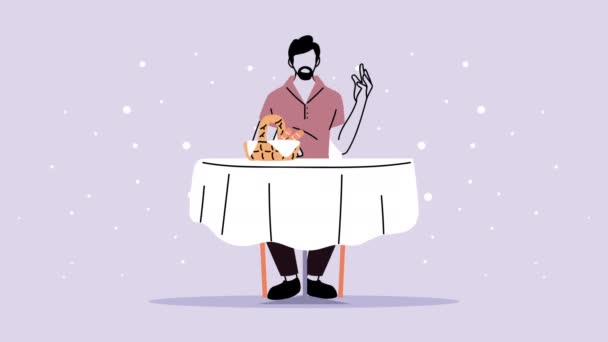 Hombre cenando en la animación elegante restaurante — Vídeos de Stock