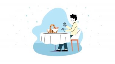 Zarif restoran animasyonunda yemek yiyen adam.