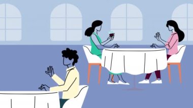 Restoranda insanların yemek yediği biyolojik güvenlik protokolleri.