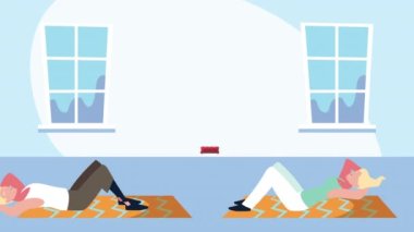 Genç kızlar evde egzersiz yapıyorlar.