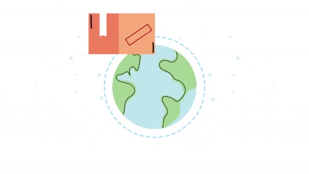 Welt Planet mit Box Karton Lieferservice Animation — Stockvideo