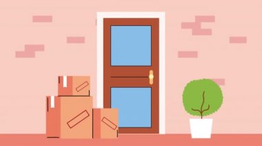 Kapıdaki kutu kutuları dağıtım servisi animasyonu