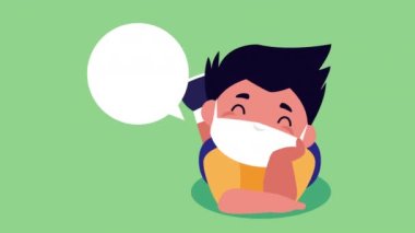 Tıbbi maske takan küçük öğrenci.