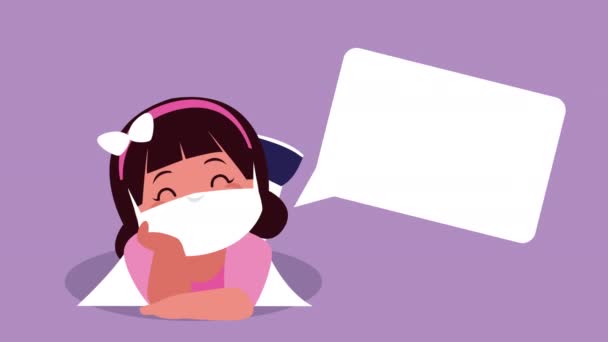 의료용 마스크를 쓴 어린 여학생 — 비디오