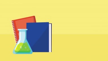 Tıp maskesi takan, kitaplı ve tüp testli küçük öğrenci.