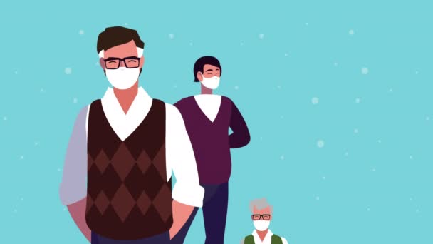 Учителя мужского пола в медицинских масках для covid19 персонажей — стоковое видео
